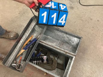 Vintage Galvanized Metal Tool Box With Contents