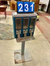 Triple Play Vending Gumball Machine In Blue Paint On Metal Base