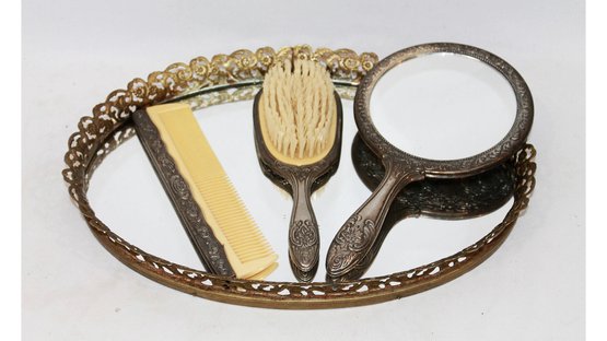 Vintage Vanity Set - Brush, Comb, Mirror, And Tray