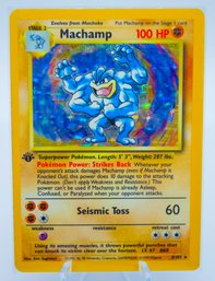 1st Edition MACHAMP Base Set Holographic Pokemon Card!! (2)