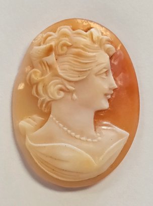 Vintage Hand Carved Shell Cameo With Pearl Necklace And Earrings