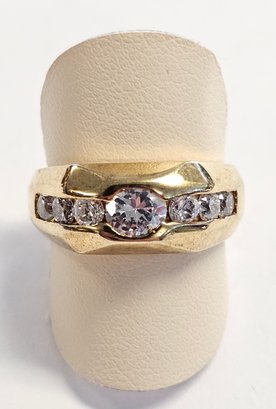 *new Old Stock* 14KY Gold Plated Sterling Silver CZ Round Half BEZEL Ring  Size 7.25  5.32 Gr