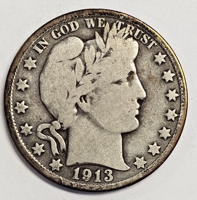 1913 D Barber Half Dollar .900 Silver