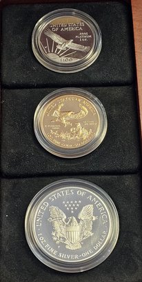 1997 3 Coin Set 91.67 Gold 1OZ, Platinum 99.95 1OZ, SILVER 99.9  ' American Eagle Impressions Of Liberty'