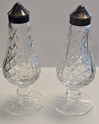 Crystal And 'Sterling Silver Top' Salt And Pepper Shakers (Makers Mark EPNS?)