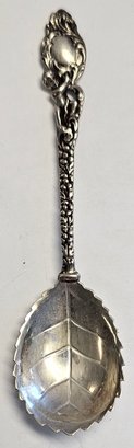 .800 Coin Silver Leaf Design Spoon With Cherub On Handle 11.2 Grams