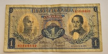 1970 ELBANCO DE LA REPUBLICIA 1 PESO ORO