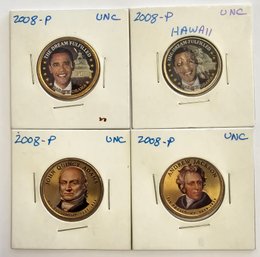 2008 P 4 COIN SET 3 DOLLARS 1 QUARTER ADAMS, JACKSON, OBAMA X2