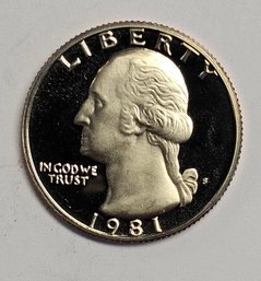 1981 S Washington Quarter TYPE 2 PROOF SMALL S