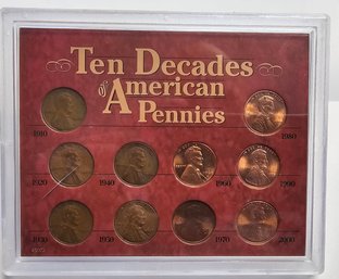 10 Decades Of American Pennies 1910,1920,1930,1940,1950,1960,1970,1980,1990,2000 Rare Set