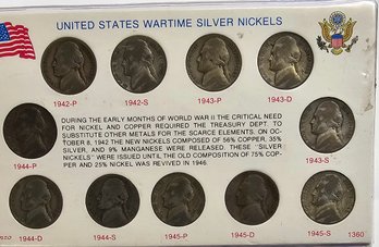 1942 - 1945 P-D-S JEFFERSON WAR NICKEL SET CIRCULATED IN HOLDER