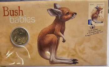 2011 AUSTRALIAN 'BUSH BABIES' $1.00 COIN W/ STAMP AND ENVELOPE