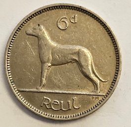 1949 IRELAND 6 PENCE COIN WOLF HOUND/HARP COPPER NICKEL