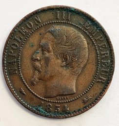 1854 D DIX CENTIMES NAPOLEAN THE THIRD COIN