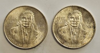 2 1978 100 PESOS SILVER COINS .720 SILVER