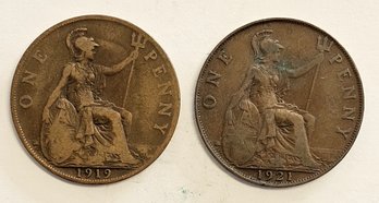 1919 AND 1921 CANADIAN PENNIES KING GEORGE