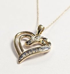 Vintage 10K Yellow Gold And DIAMOND Heart Necklace!! .10ct Tw