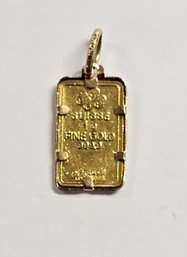 Vintage 1 Gram PAMP SUISSE .999 FINE Gold Bar In Frame PENDANT