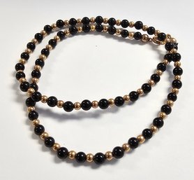 Vintage Gold And ONYX Bead Necklace  12.5 Grams  16'