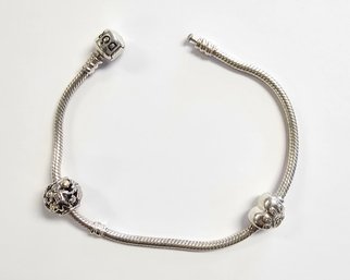 Vintage Sterling Silver PANDORA Bracelet With 2 PANDORA CHARMS  8'