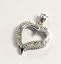 Vintage 10K White GOLD Diamond BAGUETTE Heart Pendant .33 Ct Tw