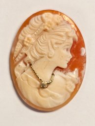 GORGEOUS Antique Carved Oval CAMEO  Lady With DIAMOND Necklace  2.7 Gr