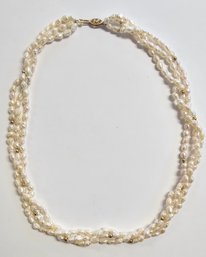 Vintage 14K Gold Freshwater PEARL Triple Strand TWIST Necklace  18'