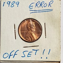 1989 ERROR Lincoln Penny  COIN Is OFFSET!!