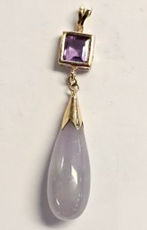 Vintage 14K  Purple JADE And AMETHYST Dangle Pendant  2.6 Grams