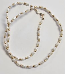 14K Yellow Gold Beads And Freshwater PEARL Necklace  20'