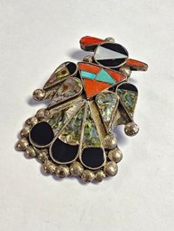 Vintage  Sterling Silver ZUNI Multi-Stone Inlay THUNDERBIRD Pin  11.045 Grams