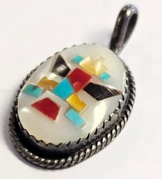 Vintage ZUNI Native American  Multi Stone Mosaic Pendant  3.47 Gr