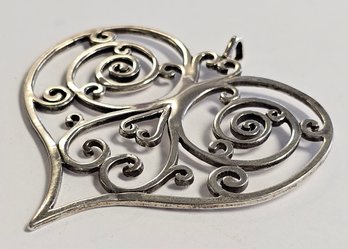 Vintage H & H Sterling Silver Filigree Swirl Cutout Heart Pendant   9.12 Gr