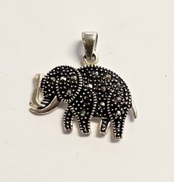 Vintage Sterling Silver ELEPHANT Pendant  W/ Marcasites  2.76 Gr