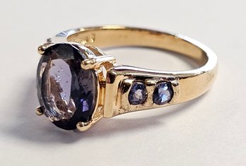 Vintage 14K Gold Plated Sterling Silver IOLITE Ring  Size 8.5!