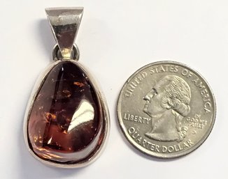 Vintage AMBER Pendant Set In Sterling Silver...ZOOM IN TO SEE THE DIMENSION!!