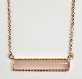 Vintage ROSE QUARTZ Bar Necklace Set In ROSE GOLD Plated Sterling Silver!!