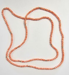 Vintage Petite Peachy CORAL And Gold BEAD 31' Continuous Necklace   14.1 Gr