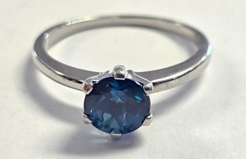 **New Old Stock** Sterling Silver Tiffany Style Engagement Ring With 7mm Blue Stone