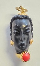 Vintage 1960 Blackamoor Nubian Bust Pendant In 18K GOLD With Carved EBONY  By CORLETTO