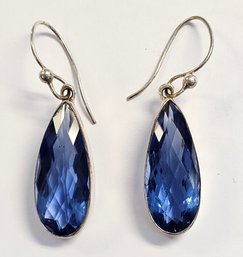 Vintage Handmade Sterling Silver Faceted Purple Glass Dangle Earrings... VERY EYE CATCHING!!
