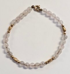 Vintage 14KY Gold Bead And Rose Quartz Bracelet   5.02 Gr  7'