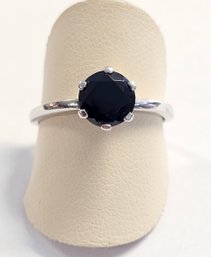 *New Old Stock* Sterling Silver Tiffany Style Engagement Ring With Black Stone   Size 7.75