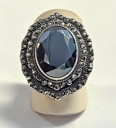 Vintage Sterling Silver HEMATITE And MARCASITE Cocktail Ring  Size 6.25  7.85 Gr
