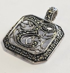 Vintage Sterling Silver Marcasite INITIAL 'E' Pendant/ENHANCER  6.84 Gr