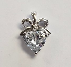 Vintage Sterling Silver 10.0 MM HEART CZ BOW Pendant  4 Carat Diamond Equivalent!!  2.73 Gr