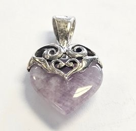 Vintage Purple Stone Filigree Scroll Heart Pendant  3.37 Gr