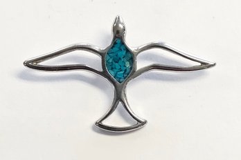 Vintage Seagull Pendant With Turquoise Inlay   3.59 Gr