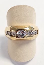 *new Old Stock* 14KY Gold Plated Sterling Silver CZ Round Half BEZEL Ring  Size 7.25  5.32 Gr