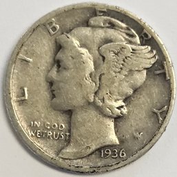 1936 D Mercury Dime .900 Silver